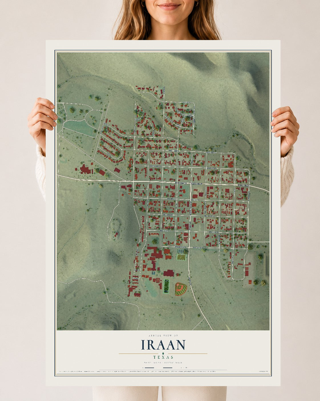 Map of Iraan, Texas, 24 x 36 inch unframed archival matte print