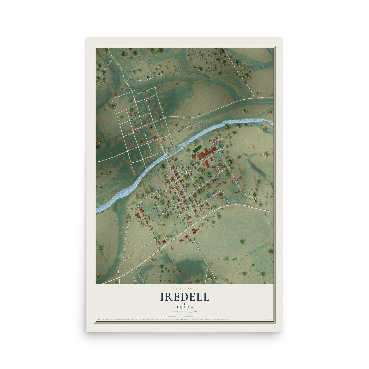 Map of Iredell, Texas, 12 x 18 inch unframed archival matte print