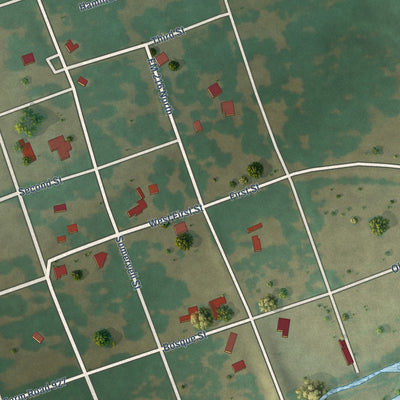 Second close-up of the map of Iredell, Texas print showing more streets and buildings