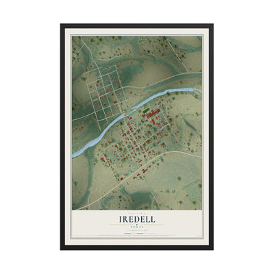 Map of Iredell, Texas, 12 x 18 inch print in a black wood frame