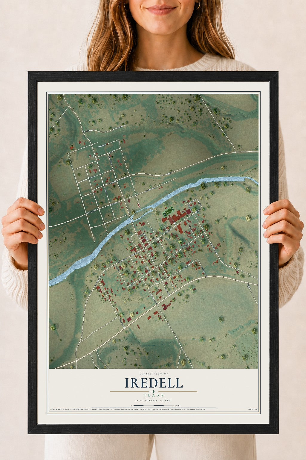 Map of Iredell, Texas, 18 x 24 inch print in a black wood frame
