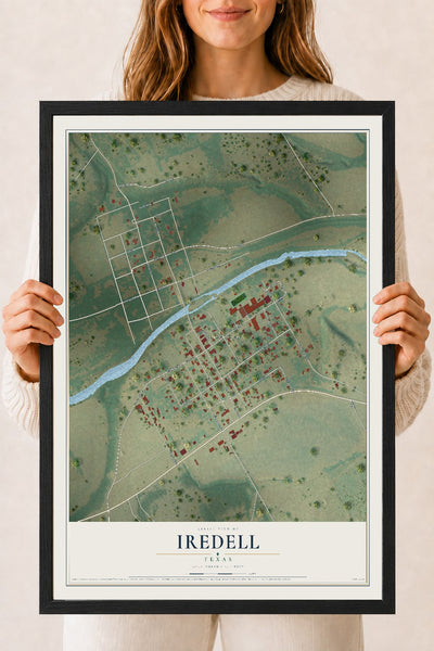 Map of Iredell, Texas, 18 x 24 inch print in a black wood frame