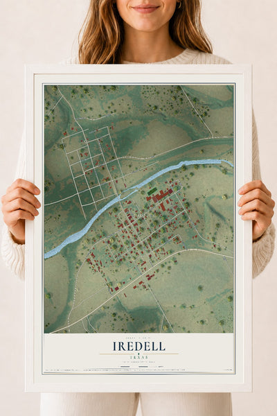 Map of Iredell, Texas, 18 x 24 inch print in a white wood frame