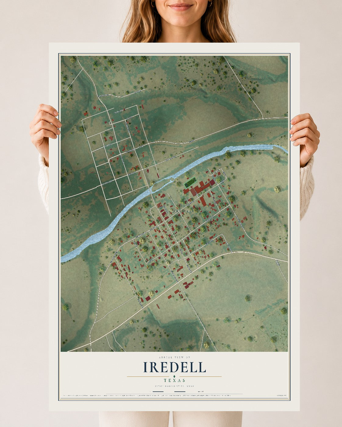 Map of Iredell, Texas, 24 x 36 inch unframed archival matte print