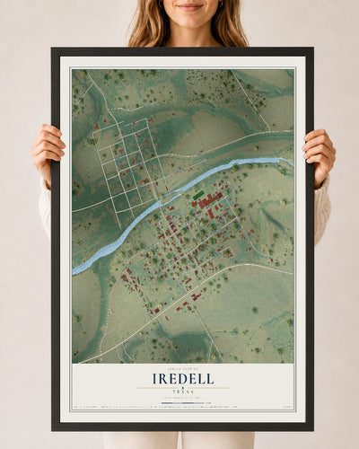 Map of Iredell, Texas, 24 x 36 inch print in a black wood frame