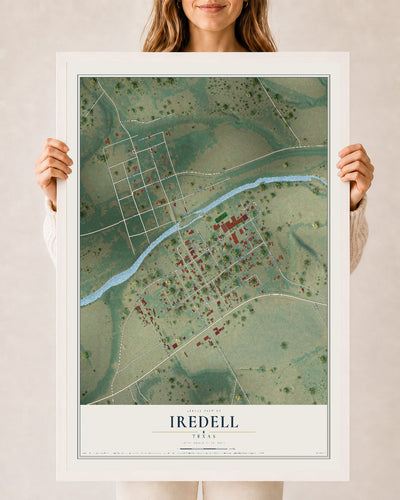 Map of Iredell, Texas, 24 x 36 inch print in a white wood frame