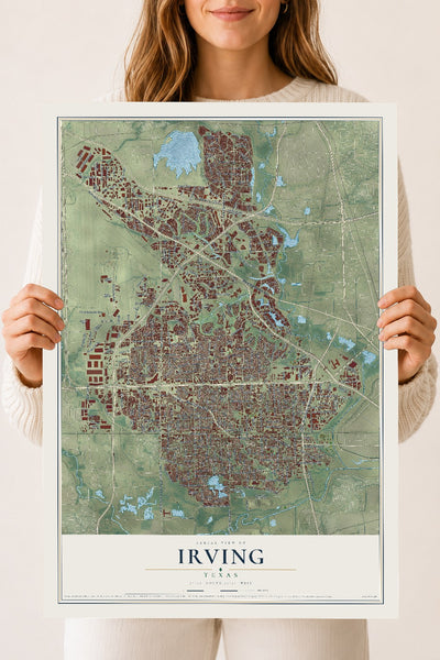 Map of Irving, Texas, 18 x 24 inch unframed archival matte print