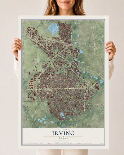 Map of Irving, Texas, 24 x 36 inch unframed archival matte print