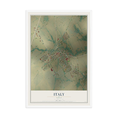 Map of Italy, Texas, 12 x 18 inch print in a white wood frame