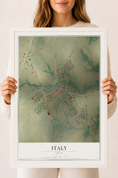 Map of Italy, Texas, 18 x 24 inch print in a white wood frame