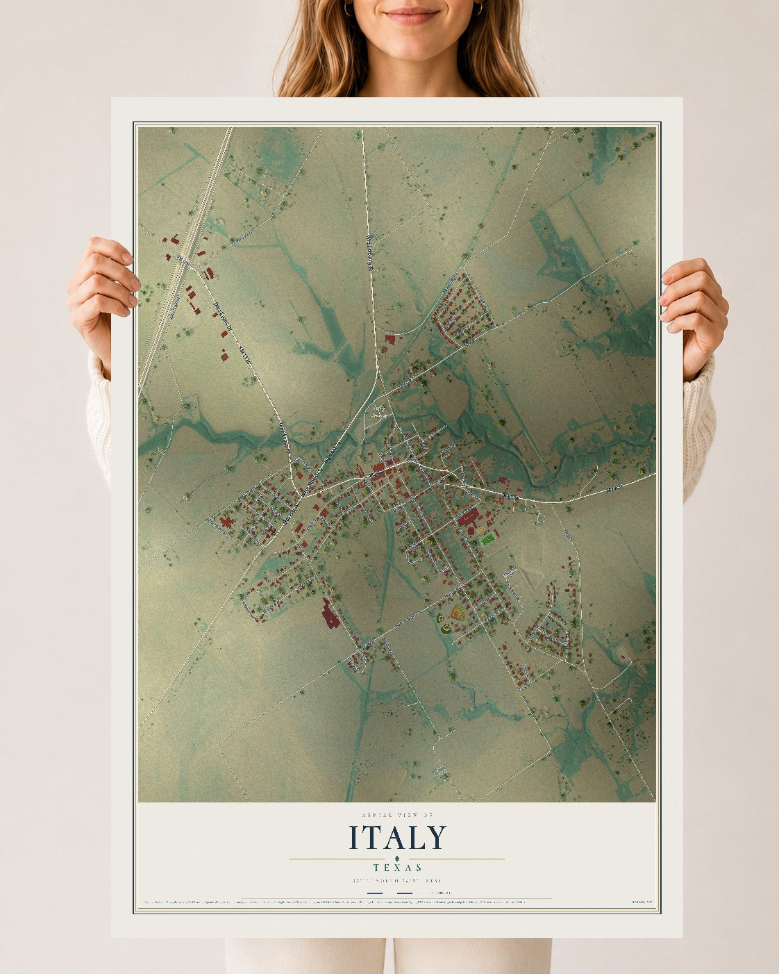 Map of Italy, Texas, 24 x 36 inch unframed archival matte print