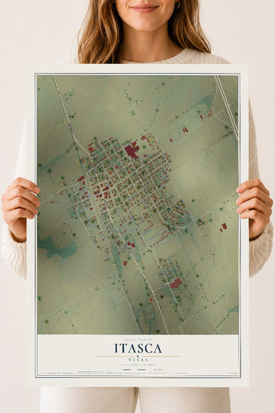 Map of Itasca, Texas, 18 x 24 inch unframed archival matte print
