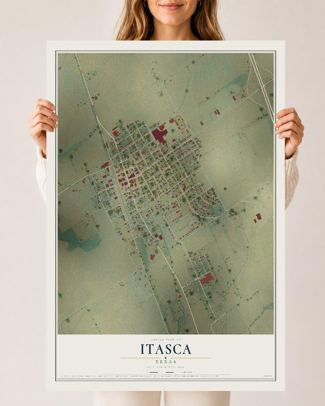 Map of Itasca, Texas, 24 x 36 inch unframed archival matte print