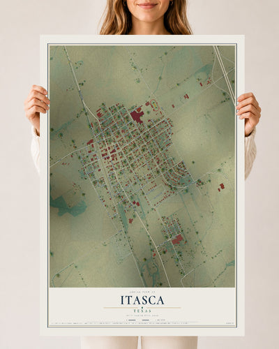 Map of Itasca, Texas, 24 x 36 inch unframed archival matte print