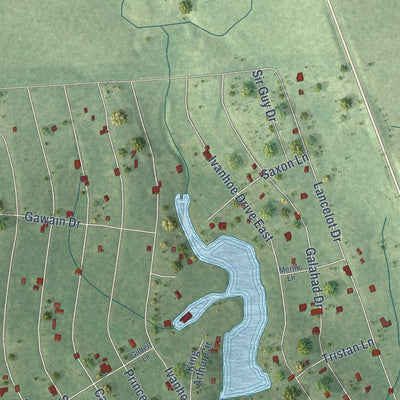 Second close-up of the map of Ivanhoe, Texas print showing more streets and buildings