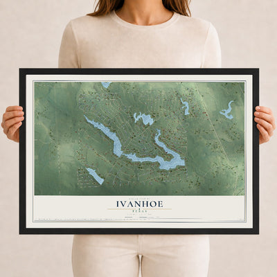 Map of Ivanhoe, Texas, 12 x 18 inch print in a black wood frame