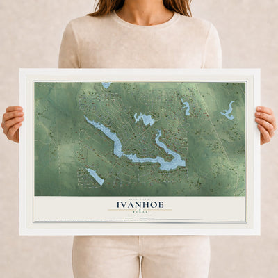 Map of Ivanhoe, Texas, 12 x 18 inch print in a white wood frame