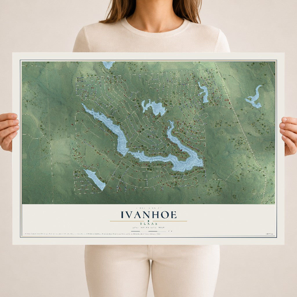 Map of Ivanhoe, Texas, 18 x 24 inch unframed archival matte print