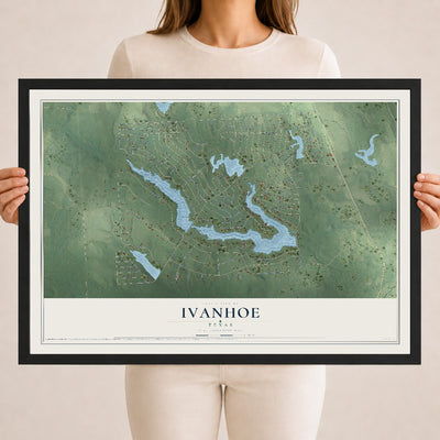 Map of Ivanhoe, Texas, 18 x 24 inch print in a black wood frame