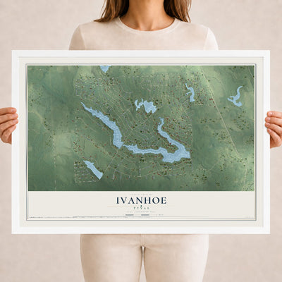 Map of Ivanhoe, Texas, 18 x 24 inch print in a white wood frame