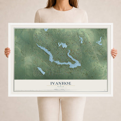 Map of Ivanhoe, Texas, 24 x 36 inch print in a white wood frame