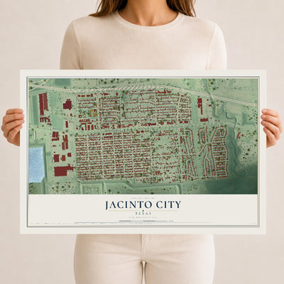 Map of Jacinto City, Texas, 12 x 18 inch unframed archival matte print