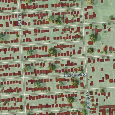 Second close-up of the map of Jacinto City, Texas print showing more streets and buildings