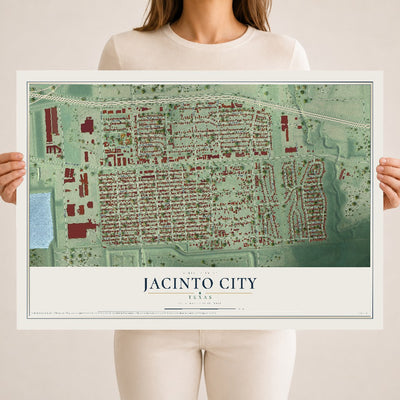 Map of Jacinto City, Texas, 18 x 24 inch unframed archival matte print