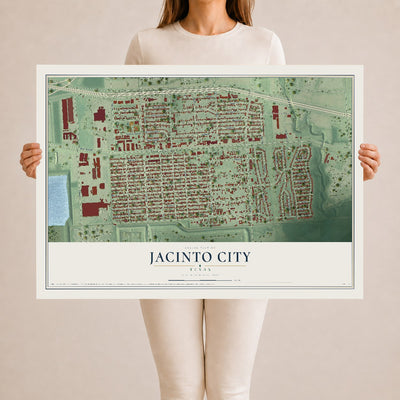 Map of Jacinto City, Texas, 24 x 36 inch unframed archival matte print