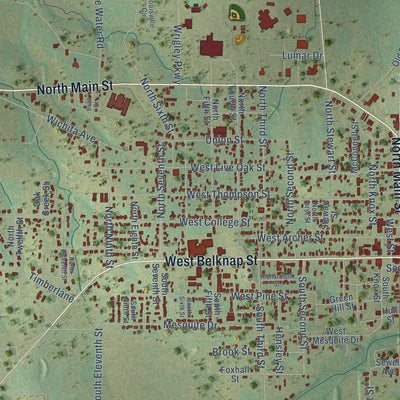 Close-up of the map of Jacksboro, Texas print showing street and building detail