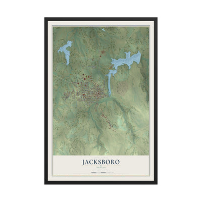 Map of Jacksboro, Texas, 12 x 18 inch print in a black wood frame
