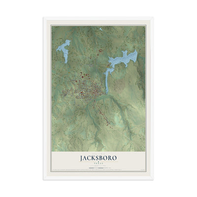 Map of Jacksboro, Texas, 12 x 18 inch print in a white wood frame