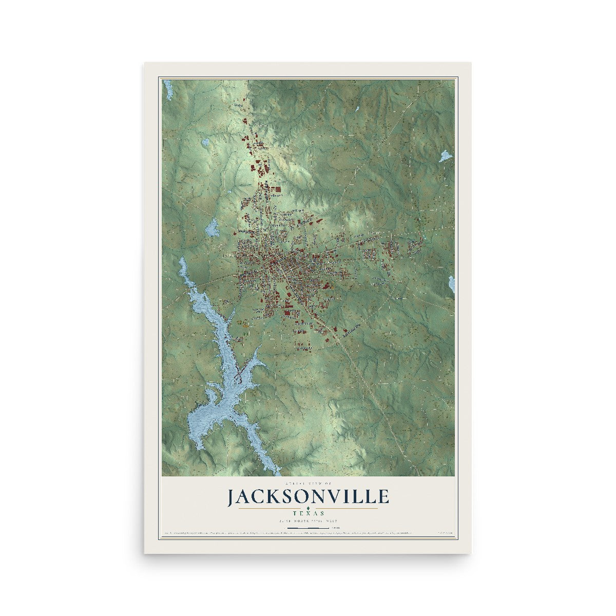 Map of Jacksonville, Texas, 12 x 18 inch unframed archival matte print