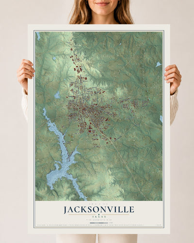Map of Jacksonville, Texas, 24 x 36 inch unframed archival matte print