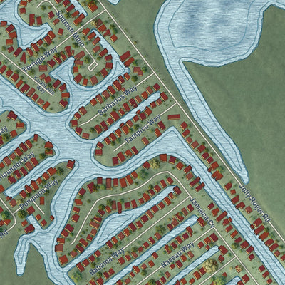 Close-up of the map of Jamaica Beach, Texas print showing street and building detail