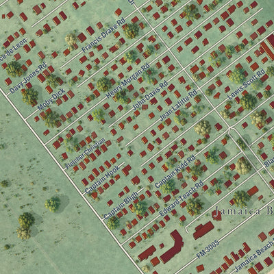 Second close-up of the map of Jamaica Beach, Texas print showing more streets and buildings