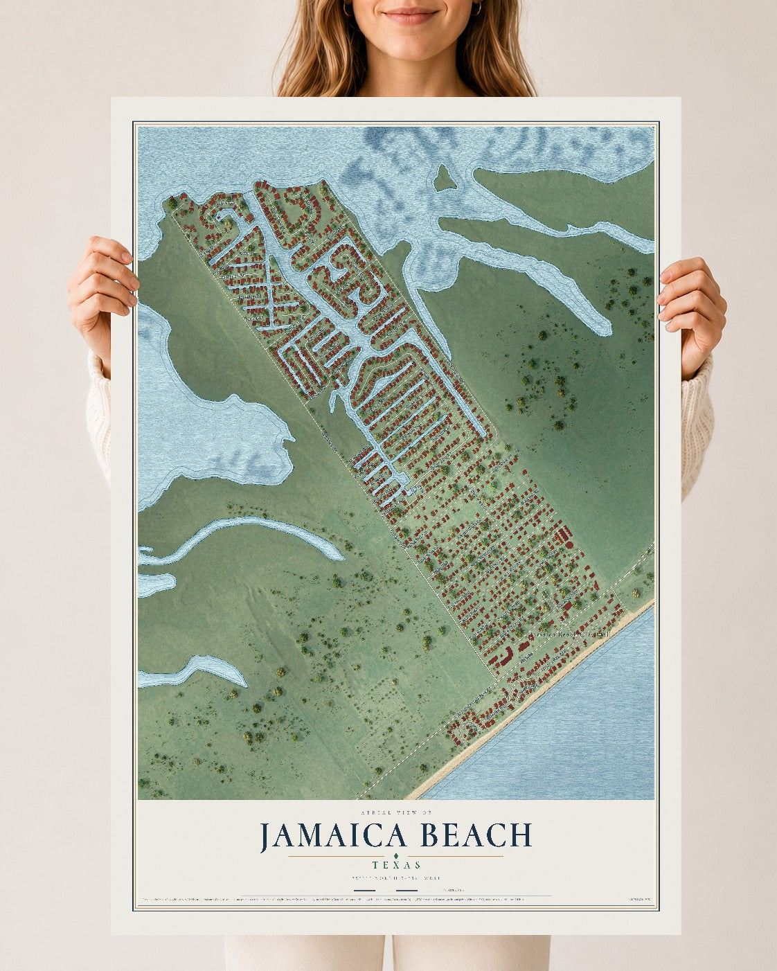 Map of Jamaica Beach, Texas, 24 x 36 inch unframed archival matte print