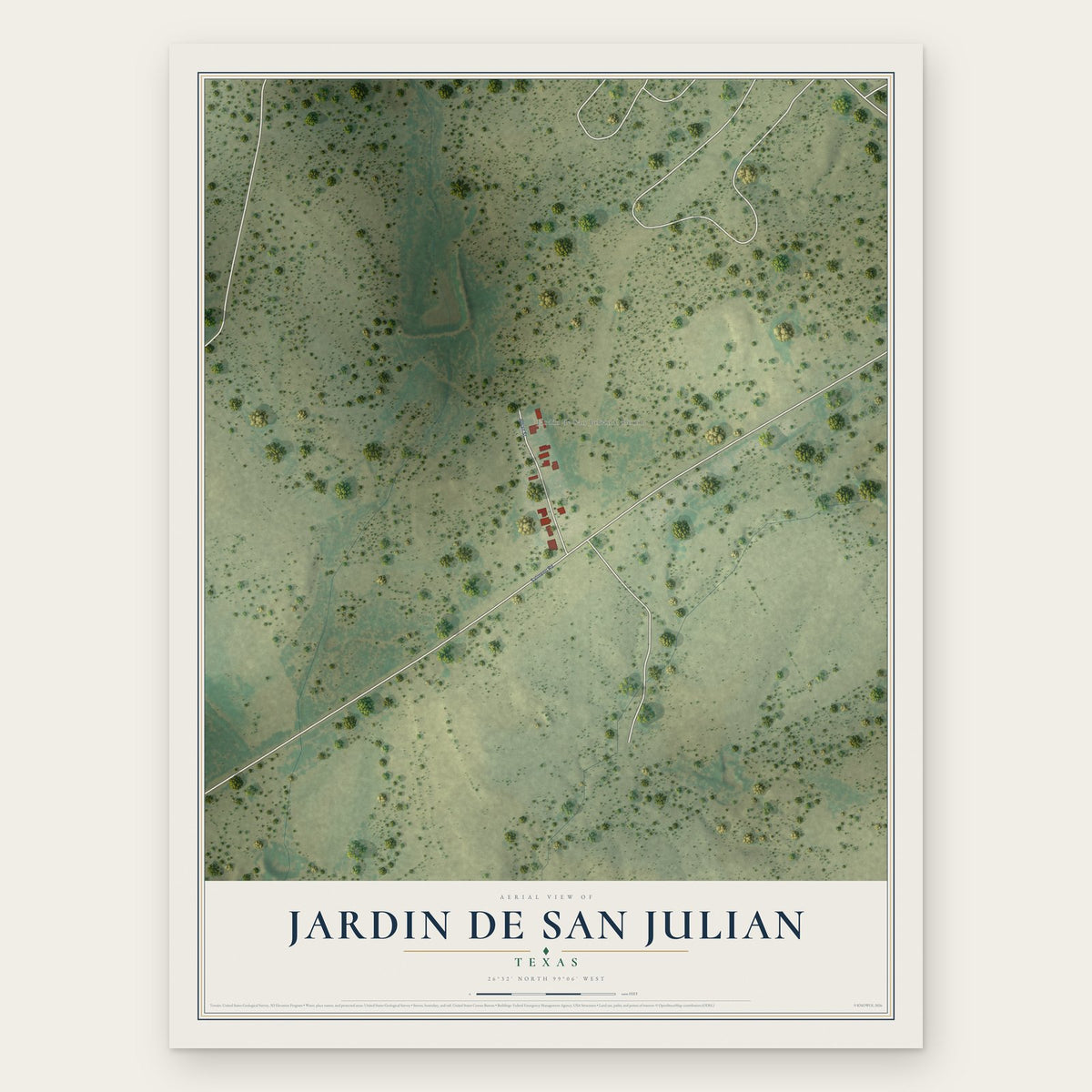 Jardin de San Julian, Texas map print, the full design