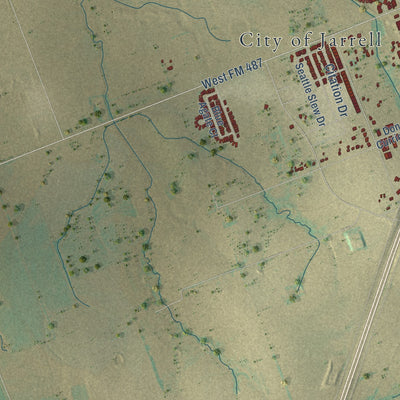 Second close-up of the map of Jarrell, Texas print showing more streets and buildings