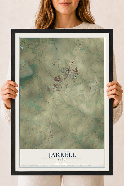 Map of Jarrell, Texas, 18 x 24 inch print in a black wood frame