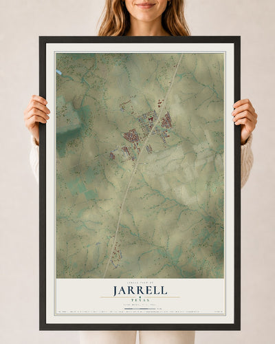 Map of Jarrell, Texas, 24 x 36 inch print in a black wood frame