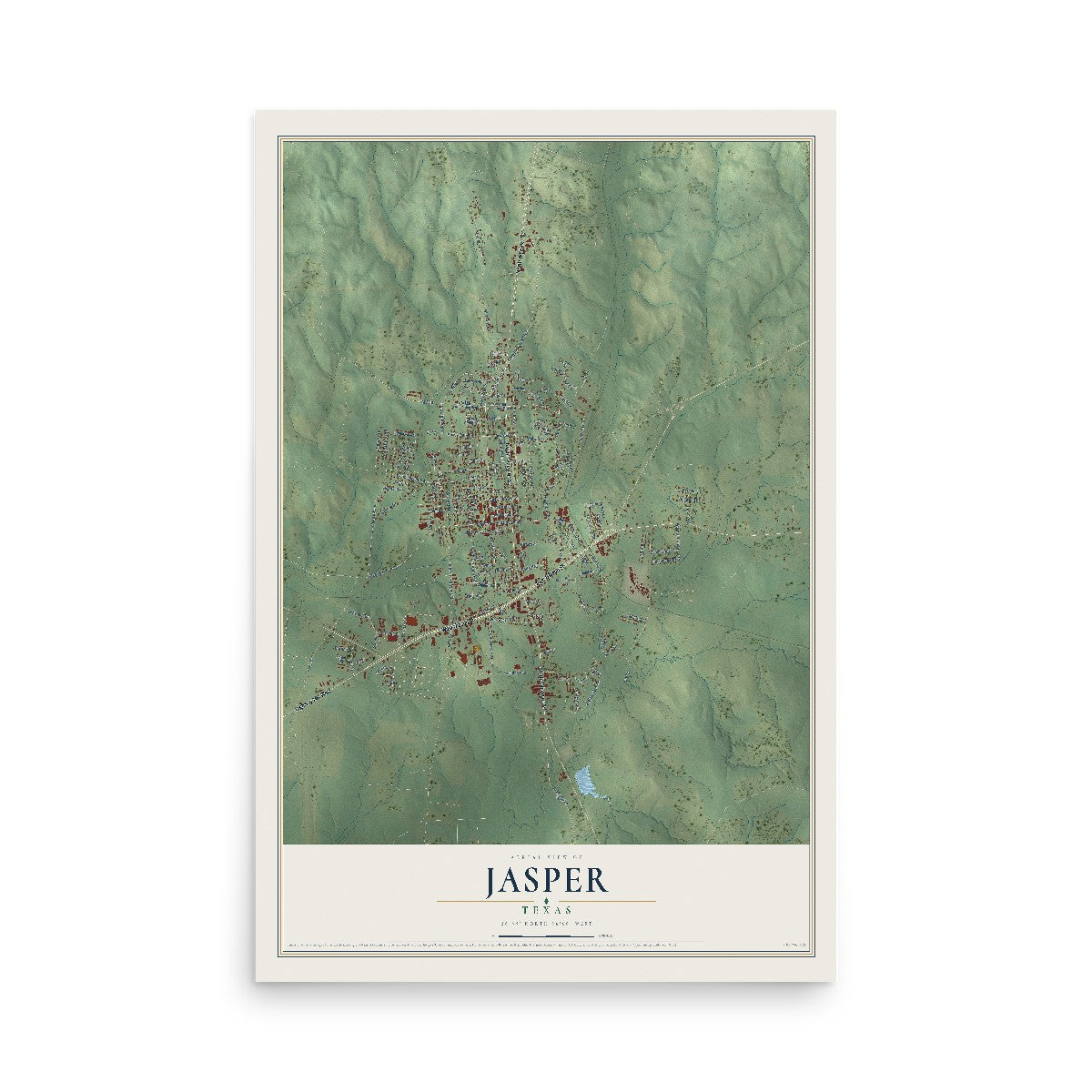Map of Jasper, Texas, 12 x 18 inch unframed archival matte print