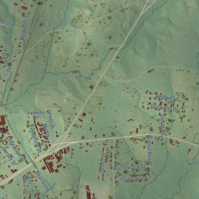 Second close-up of the map of Jasper, Texas print showing more streets and buildings