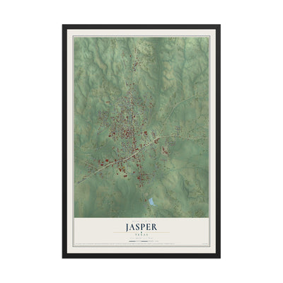 Map of Jasper, Texas, 12 x 18 inch print in a black wood frame