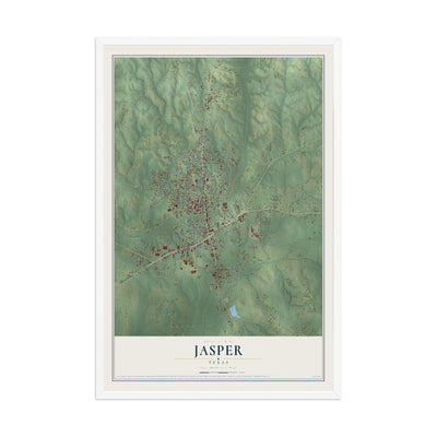 Map of Jasper, Texas, 12 x 18 inch print in a white wood frame