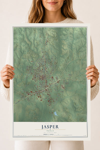 Map of Jasper, Texas, 18 x 24 inch unframed archival matte print