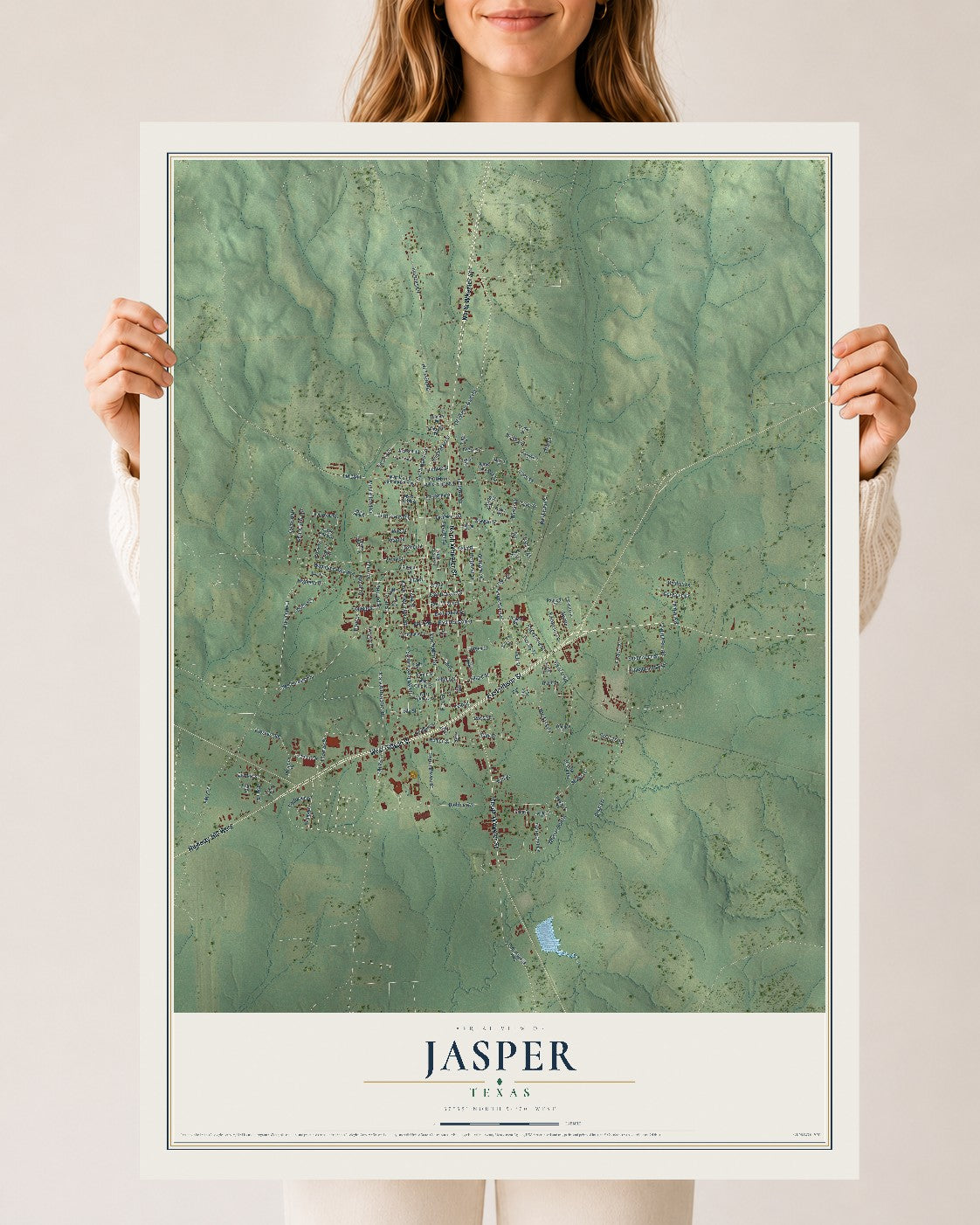Map of Jasper, Texas, 24 x 36 inch unframed archival matte print
