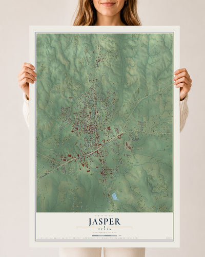 Map of Jasper, Texas, 24 x 36 inch unframed archival matte print