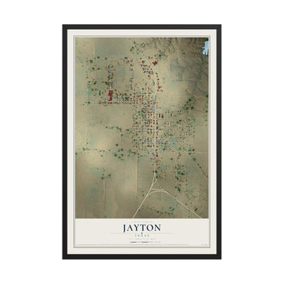 Map of Jayton, Texas, 12 x 18 inch print in a black wood frame