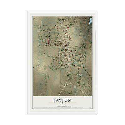Map of Jayton, Texas, 12 x 18 inch print in a white wood frame
